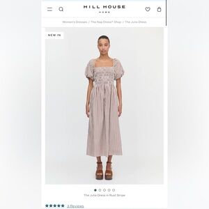 Hill House Julia Midi Dress in Rust and White Stripes